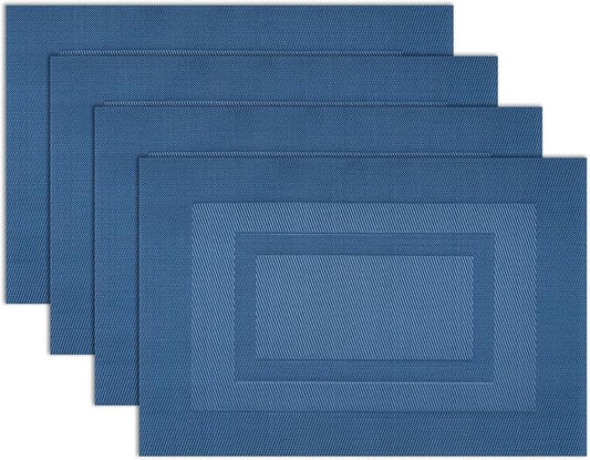 Winknowl Placemats, Set of 4 Heat Resistant Stain Resistant Woven Vinyl Insulation Place mats, Durable Washable Elegant Table Mats for Dining (Navy Blue)