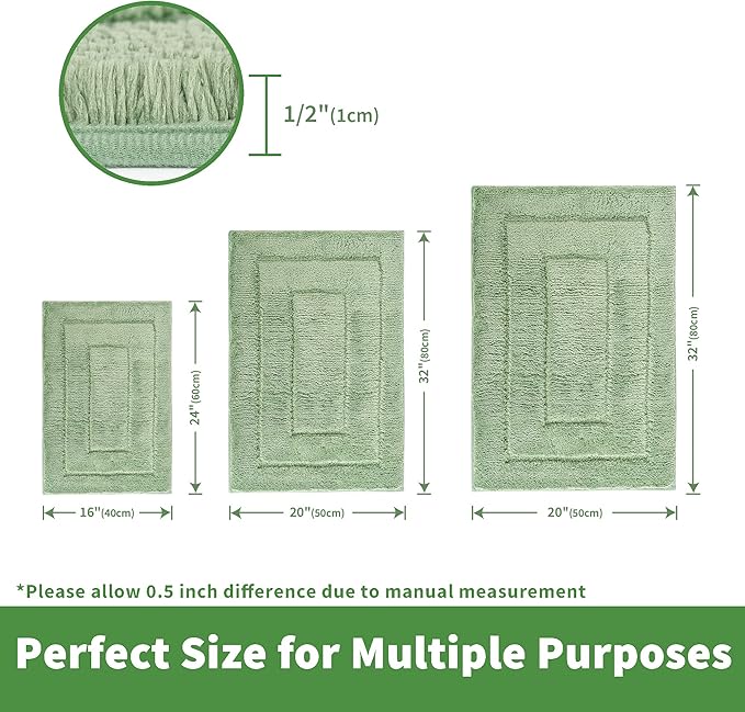 GRANNY SAYS Sage Green Bathroom Rugs Non Slip, 16" x 24", Small Bathroom Rug Washable，Bath Rugs for Shower Room，Bath Mats for Floor, Microfiber Bath Mat for Tub, Absorbent Shower Rug