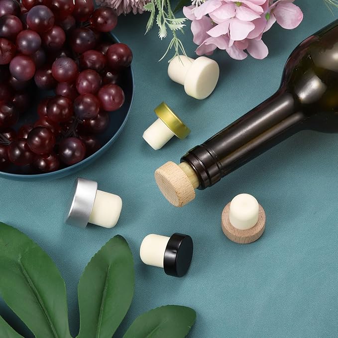 uxcell 16Pcs T-shaped Stoppers, 0.91inch Dia Cork Wine Stopper Reusable Wine Bottle Corks Sealing Plug for Wine Beer Beverage Bottle Crafts, Wood Color
