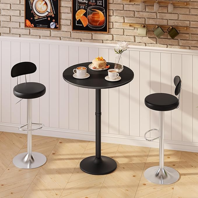HOOBRO Round Bar Table, 35" Tall Pub Table, with Non-Slip Base for Narrow Space, Bar Height Table for Kitchen, Easy to Assemble, Black BB57BT01