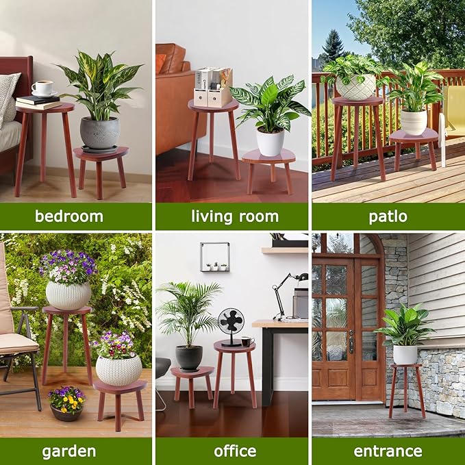 Wooden Plant Stand Indoor,2 Pack Single Plant Tables Indoor,Planter Stand,Multi-purpose Plant Shelf for Living Room Balcony Garden Patio Office,Walnut