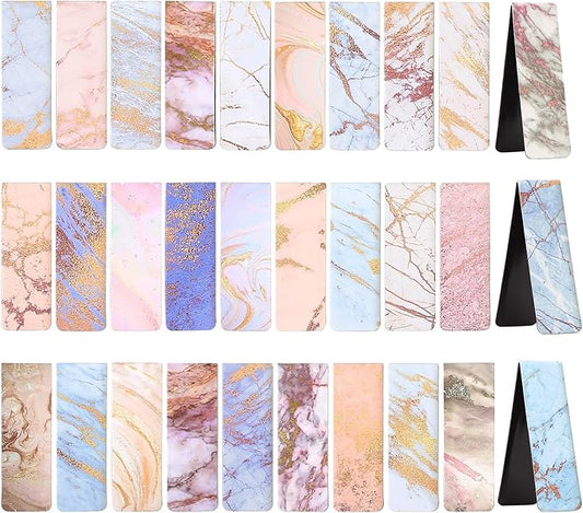 30 Pcs Magnetic Bookmarks, Beautiful Marble Page Markers Magnetic, Marble Magnetic Page Stand Bookmarks for Teachers School Home Office Reading Bookmarks