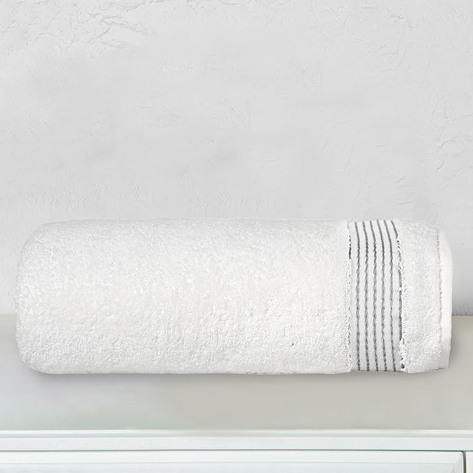 Elegant Comfort Premium Turkish Cotton 1 Piece Jumbo Bath Towel - 35 x 70 inch, Luxurious Hotel Spa Quality 100% Turkish Cotton Large Bath Towel - Highly Absorbent - Soft Bathroom Towel, White/Gray