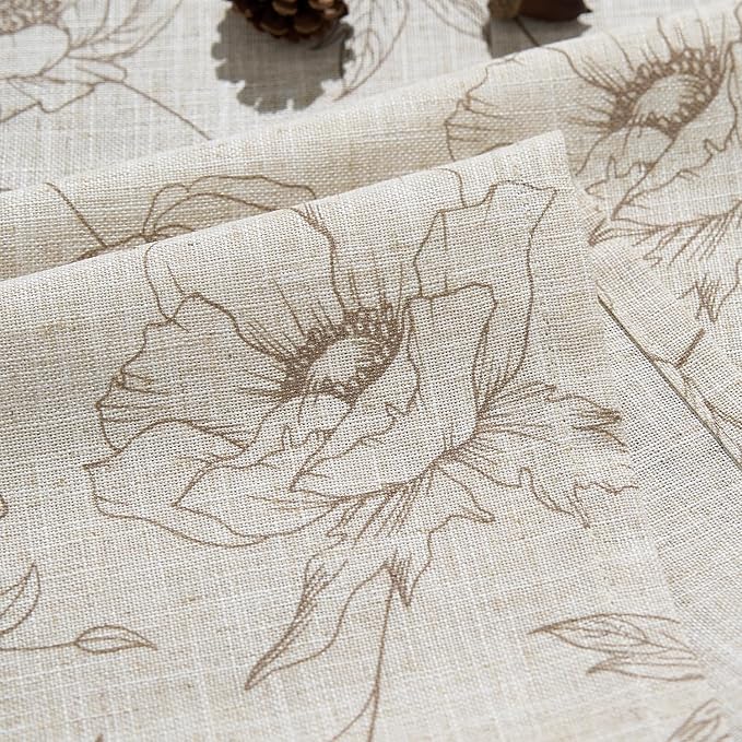 jinchan Linen Floral Curtains for Living Room 84 Inch Length Taupe Flower Curtain Rod Pocket Back Tab Farmhouse Curtains with Printed Floral Bedroom Window Curtain Set, 2 Panels Taupe