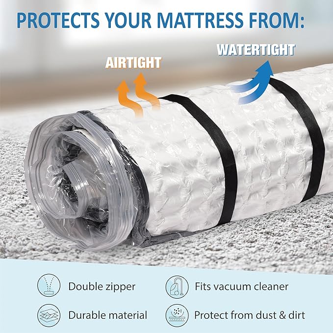 Twin/Twin XL Foam Mattress Vacuum Bag for Moving, Mattress Vacuum Seal Storage Bag with Straps