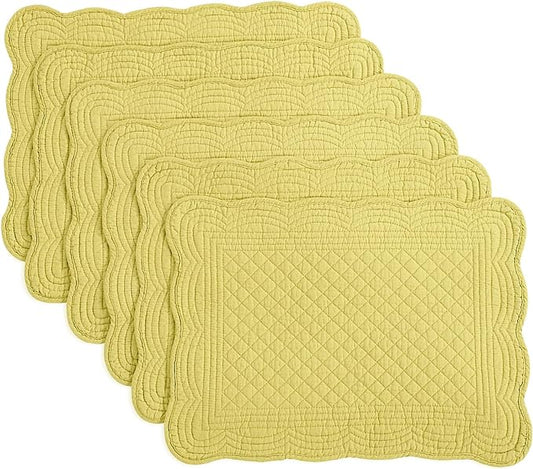 HOMBYS Quilted Placemats Set of 6 Washable-13x18 inches Rectangular Placemats for Kitchen Table-100% Cotton Fabric Rectangular Table Mats, (Yellow)