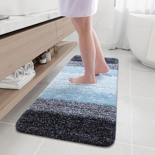 Arotive Microfiber Bathroom Rugs, Shaggy Soft and Absorbent Bath Rug, Non-Slip, Thick Plush Machine Washable Dry Bath Mats for Bathroom, Tub and Shower, 47x20, Blue