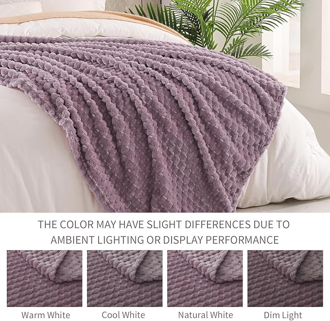 Exclusivo Mezcla Twin Size Soft Fleece Blanket, 90x66 Inches Stylish Jacquard Velvet Blanket for Bed, Fuzzy Cozy Lightweight for All Season, Grayish Purple