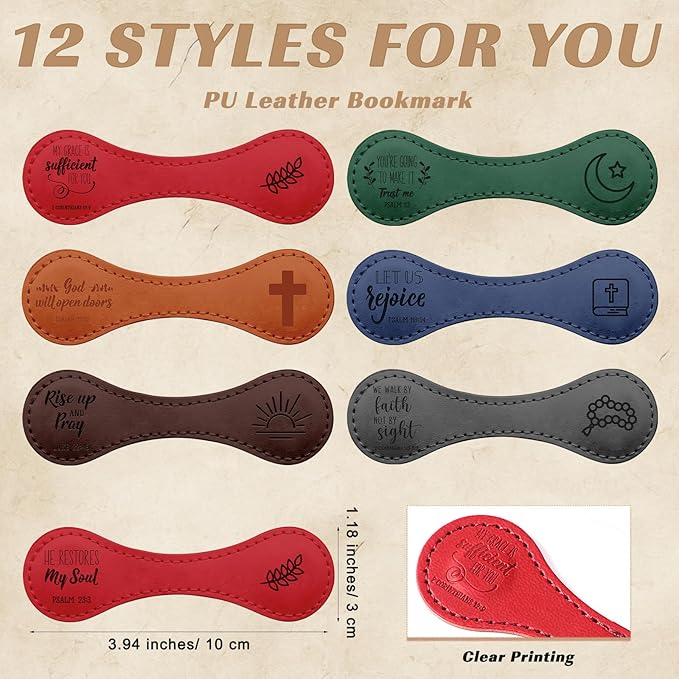 24 Pcs Father Church Gifts Christian Magnetic Bookmarks Bulk Religious Leather Clips Bible Verse Bookmarks Magnetic Page Markers Scripture Church Gifts for Book Lovers Club Readers (Cute)