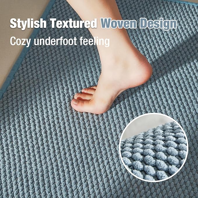 Bathroom Rugs Non Slip Washable, Super Absorbent Thin Bath Mat Small Quick Dry Low Pile Bathroom Rug, Debim Blue 16"x24"