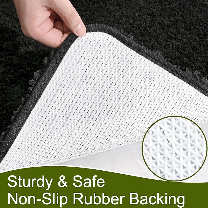 AROGAN Luxury Non Slip Bathroom Rug, Thick Soft and Absorbent Microfiber Bath Mat, Rubber Backing Quick Dry Rugs Carpets, Machine Washable Plush Mats for Shower Floor, Bathroom, 24x72 Inch Black
