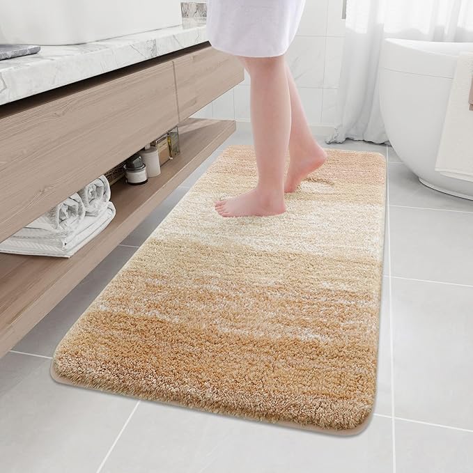 Arotive Microfiber Bathroom Rugs, Shaggy Soft and Absorbent Bath Rug, Non-Slip, Thick Plush Machine Washable Dry Bath Mats for Bathroom, Tub and Shower, 54x24, Beige