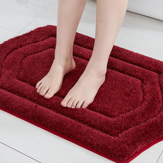 COSY HOMEER Extra Thick Bath Rugs for Bathroom - Anti-Slip Bath Linen Sets Mats Soft Plush Yarn Shaggy 100% Strong Polyester Living Room Bedroom Water Absorbent(Red,17x27 - Inches)
