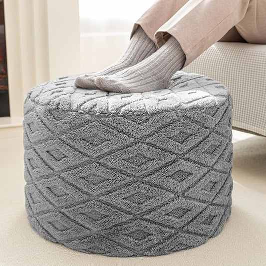 Round Pouf Ottoman 20x20x14 Inches Boho Poof Home Decor Floor Pouffe Ottoman Foot Rest for Couch Sofa Bean Bag Chairs Living Room Bedroom Light Gray
