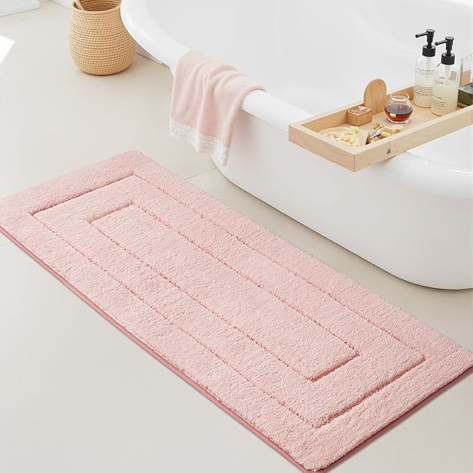 GRANNY SAYS Pink Bathroom Rugs Non Slip, 24" x 59", Large Bathroom Rugs Washable, Bath Rugs for Bath, Absorbent Bath Mats for Floor, Absorbent Shower Rug, Microfiber Bath Mat for Tub