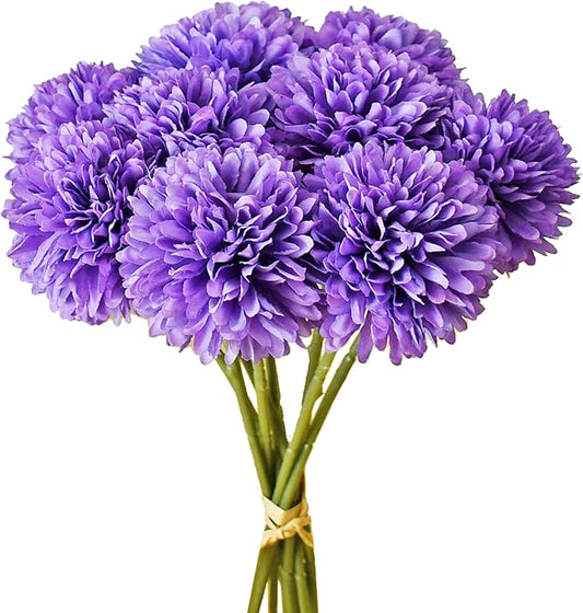 Mandy's Purple Artificial Ball Chrysanthemum 12 Stems Faux Flowers with Bendable Stems for DIY Wedding Centerpiece Fall Decor Home Arrangements