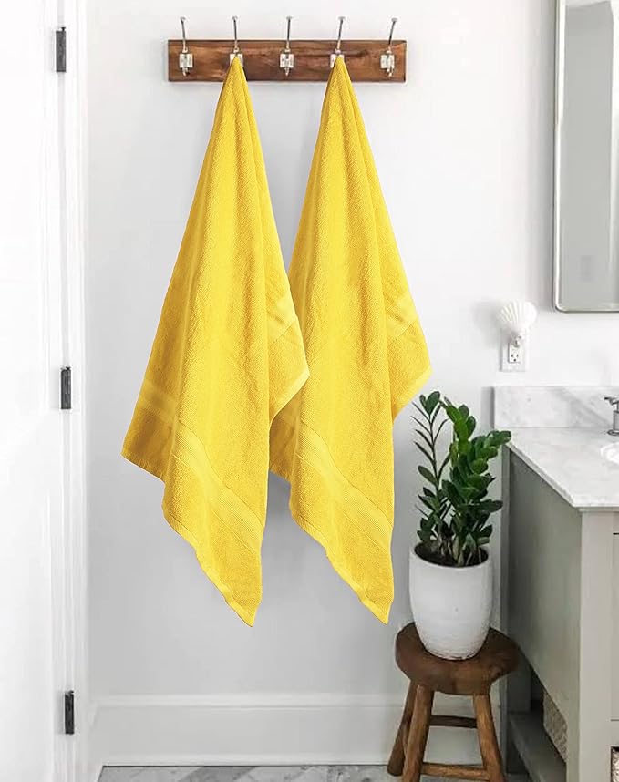 BOUTIQUO Premium Cotton 4 Pack Bath Towel Set - 100% Pure Cotton - 4 Bath Towels 27x54 - Ideal for Everyday use - Ultra Soft & Highly Absorbent - Yellow