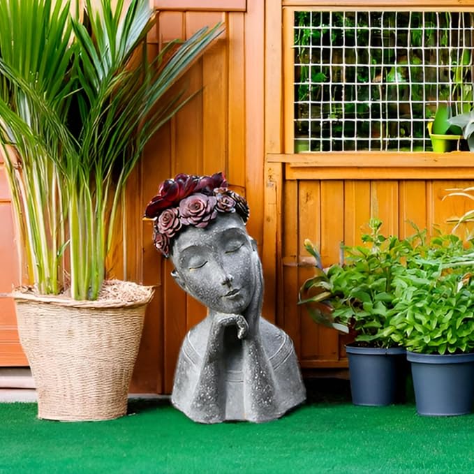 Newman House Studio Succulents Face Planters Pots Head - Flower Pot with Drainage Hole Face Head Large Garden Farmhouse Decor 9.4 x 7.2 x 13.9 inch