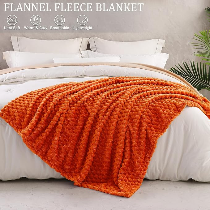 Exclusivo Mezcla Queen Size Soft Fleece Blanket, 90x90 Inches Stylish Jacquard Velvet Blanket for Bed, Fuzzy Cozy Lightweight for All Season, Burnt Orange