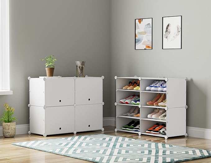HOMIDEC Shoe Rack, 4 Tier Shoe Storage Cabinet 16 Pair Plastic Shoe Shelves Organizer for Closet Hallway Bedroom Entryway