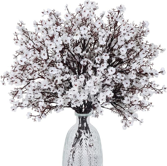 AILANDA 12PCS Artificial Flowers Baby Breath White Fake Gypsophila Bouquets Real Touch Christmas Greenery Real Touch Silk Floral Arrangemen for Winter Home Decor DIY Wedding Party Table Centerpieces
