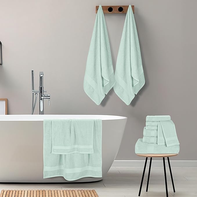 GLAMBURG Ultra Soft 24-Piece Towel Set - 100% Pure Ringspun Cotton, Contains 8 Oversized Bath Towels 27x54, 8 Hand Towels 16x28, 8 Wash Cloths 13x13 - Ideal for Everyday use, Hotel & Spa - Sea Green