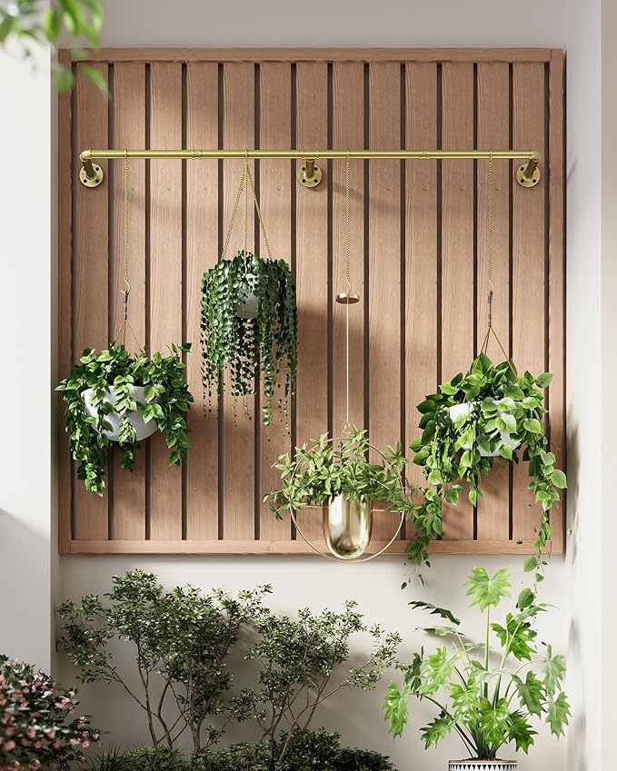 Plant Hanger Indoor, Hanging Planters for Indoor Plants with 6 Hanging Chains, Wall Plant Hanging Rod for Window Ceiling, 65 Inch, Metal/Golden, Pots Not Included