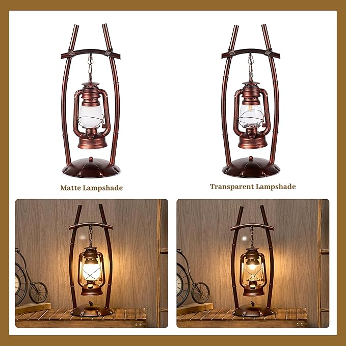 Vintage Table Lamp Bronze Antique Desk Lamp for Farmhouse Nightstand Table Lamp Bulb Included for Office,Living Room (Red Brown Elen Shade, 23×8.6'')