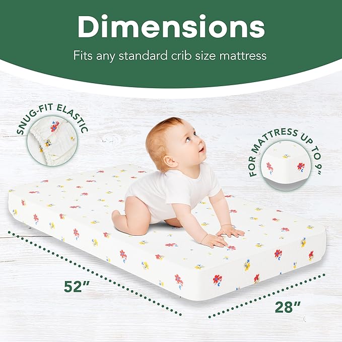 Extra Soft Muslin Fitted Crib Sheets 100% Cotton Baby Crib Sheets for Standard Crib Mattress | 28 X 52 Inches