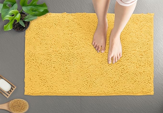 LuxUrux 2-Piece Bathroom Rug Set - Ultra-Plush Chenille Mats, Includes Runner Rug, Soft, Absorbent, Non-Slip & Stylish (27x47 & 16x24 inches, Yellow)