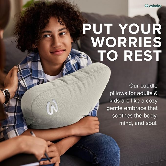 Calmier - Sensory Weighted Pillow - Glass Bead Filled Hug Pillow - Ultra Plush Cozy Weighted Pillows for Adults and Kids - Child Sensory Pillow - Weighted Lap Pad (Tan - Fleece, 12 LBS)