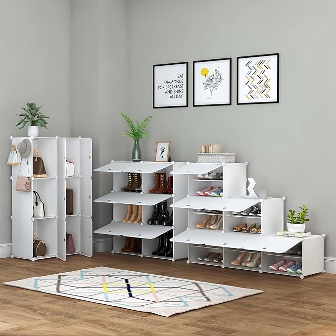 HOMIDEC Shoe Rack, 4 Tier Shoe Storage Cabinet 16 Pair Plastic Shoe Shelves Organizer for Closet Hallway Bedroom Entryway
