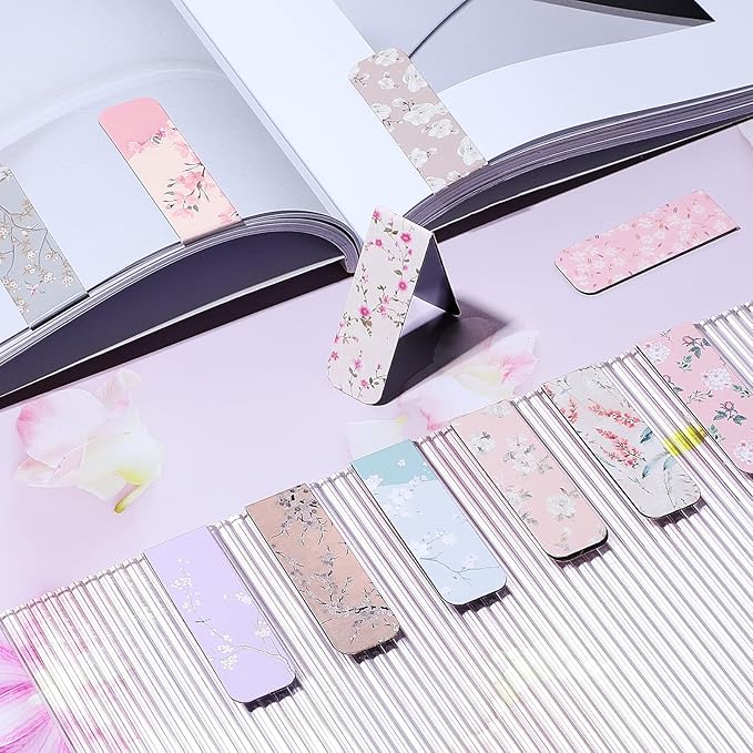 Dianelhall 24 Pcs Magnetic Bookmarks for Women Floral Book Markers Flower Bookmark Assorted Book Magnets Page Markers Clip Magnetic Bookmarks for Books Students Women Reading