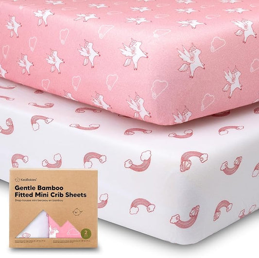 Pack and Play Sheets Fitted, 2-Pack Mini Crib Sheets - Pack N Play Sheets, Organic Fitted Crib Sheet for Pack and Play Mattress, Playard Baby Crib Sheets, Crib Sheets Neutral for Boys (Dreamland)