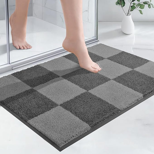 PURRUGS Bathroom Rug Non-Slip Machine Washable 24" x 36", Super Absorbent and Quick-Dry Bath Mat, Extra Soft and Plush Bath Rug for Shower, Bathtub and Sink, Grey & Dark Grey