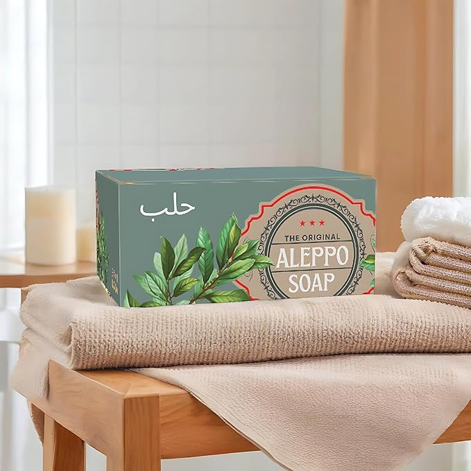 Aleppo Soap Bar,%100 Virgin Olive Oil, Natural Handmade, Crafted using the Original Ancient Recipe, Gentle for Face, Body, Hair (7oz Each (Pack of 2))