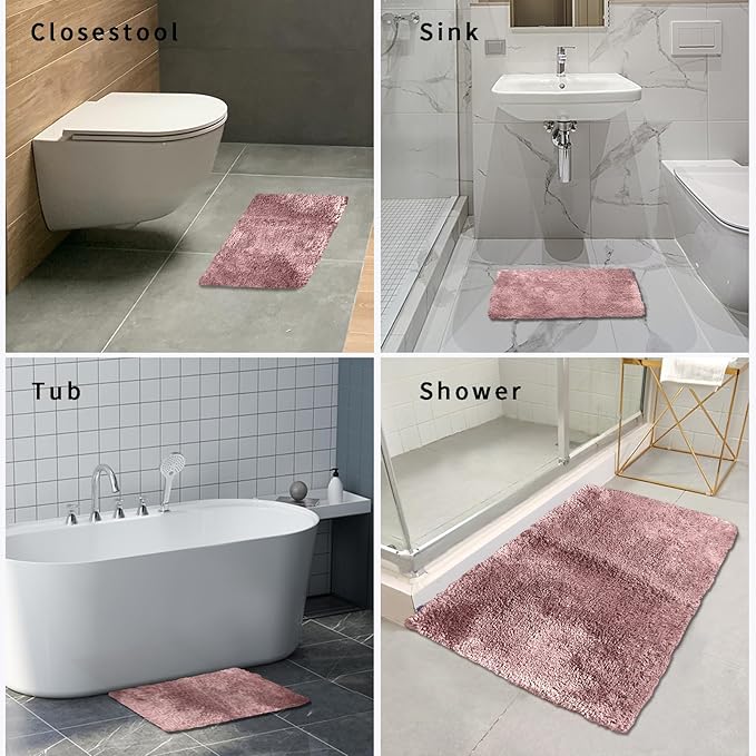 FIFU Bathroom Rugs 20" W x 32" L, Bath Mat for Bathroom, Bedroom, Laundry Room & Kitchen, Non-Slip Rubber Latex Backing, Extra Soft and Absorbent Microfiber Carpet, Machine Washable Rug, Pink