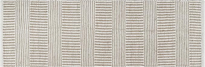 Bedding Craft Jute Cotton Stripe Area Rug Runner for Living Room 24x72 Inch - Natural Ivory - Machine Washable 2x6 Feet Rugs - 70% Jute and 30% Cotton