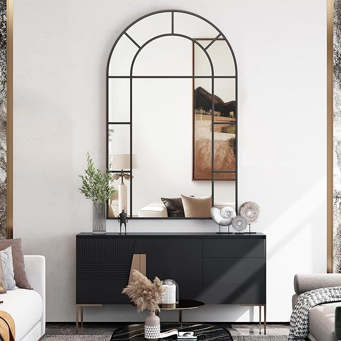Bathroom Mirror, 32x48 Arched Wall Mirror, Black Wall-Mounted Mirrors, Bathroom Vanity Mirror, Mirrors for Over Sink, Bathroom, Living Room, Bedroom, Entryway