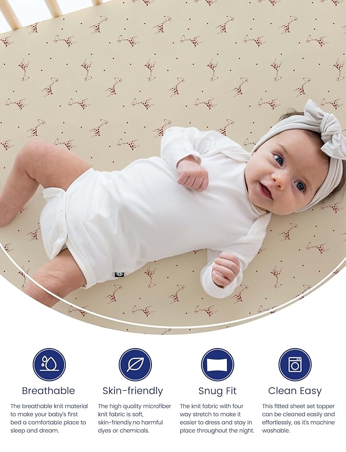 TotAha Crib Sheets for Boys Girls, Premium Soft Crib Mattress Fitted Sheet, Super Stretchy Jersey Knit Baby Sheets, Silky Comfort Baby Bed Sheets 28x52x9 Extra Deep Pocket, 2 Pack (Cute Deer & Sheep)