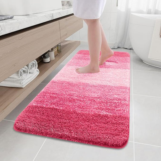Arotive Microfiber Bathroom Rugs, Shaggy Soft and Absorbent Bath Rug, Non-Slip, Thick Plush Machine Washable Dry Bath Mats for Bathroom, Tub and Shower, 54x24, Pink