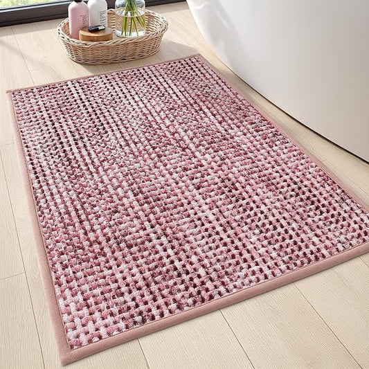 LUMI Chenille Bathroom Rugs, 16"x24" Extra Soft Non Slip Absorbent Bath Rugs, Washable Bath Mats for Bathroom Floor Tub and Shower, Red