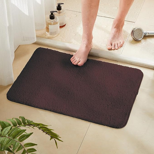 TECHMILLY Fluffy Tufting Bathroom Rug Mat 36x24, Absorbent Thick Non Slip Microfiber Mats, Quick Dry Machine Washable Bath Rug for Bathroom Floor, Bathtub and Shower, Brown