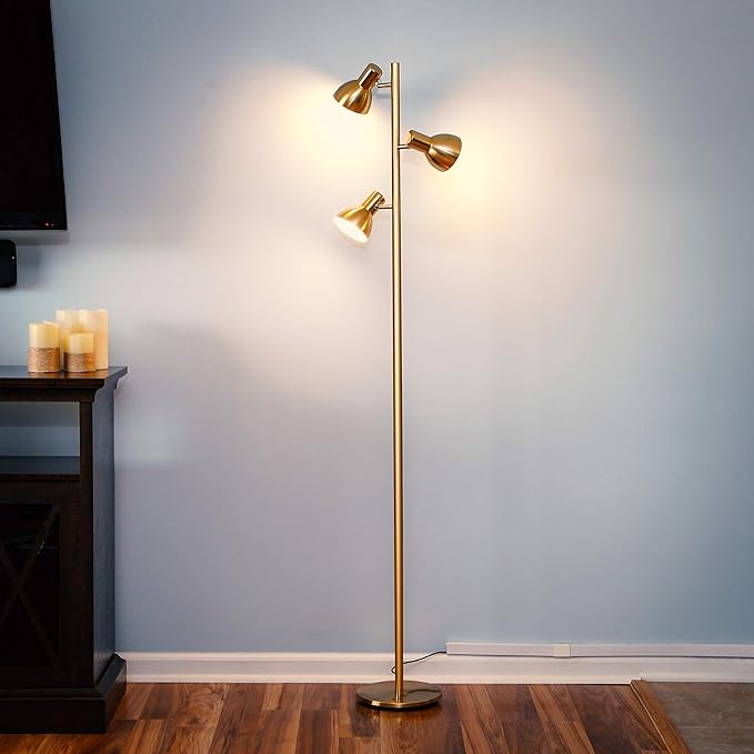 Brightech Ethan Dimmable Floor Lamp for Bedroom Reading & Living Room Decor - Modern LED Tall Tree Lamp for Offices - Brass