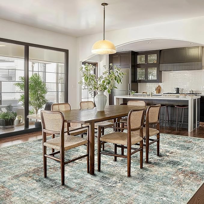 6x9 Area Rugs - Machine Washable Area Rugs for Living Room, Soft Washable Rugs 6x9, Non-Slip Area Rug, Stain Resistant Abstract Low Pile Thin Rug