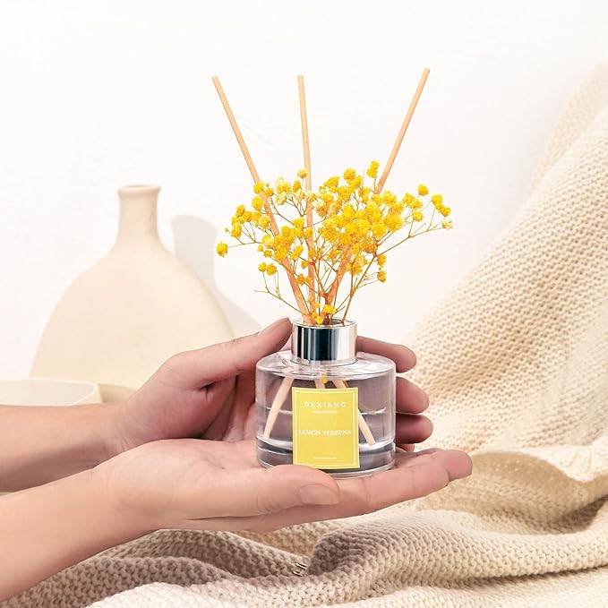 Lemon Verbena Reed Diffuser Set - 3.38 fl oz (100ml) Essential Oil with 6 Reed Sticks | Home & Bathroom Decor