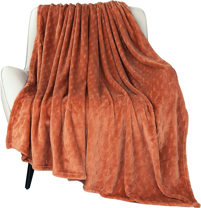 TOONOW Fleece Blanket Textured Fuzzy Plush Throw Blanket Twin Size 60" x 80", Super Soft Fluffy Bed Blanket Geometric Pattern Comfy Microfiber Flannel Blankets for Couch, Bed, Sofa, Carnelian