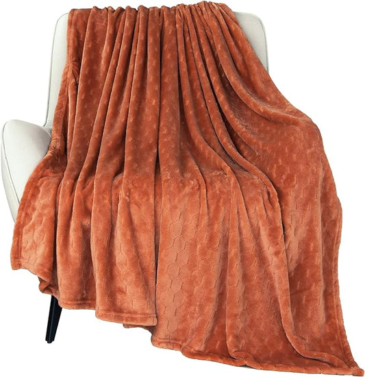 TOONOW Fleece Blanket Textured Fuzzy Plush Throw Blanket Twin Size 60" x 80", Super Soft Fluffy Bed Blanket Geometric Pattern Comfy Microfiber Flannel Blankets for Couch, Bed, Sofa, Carnelian