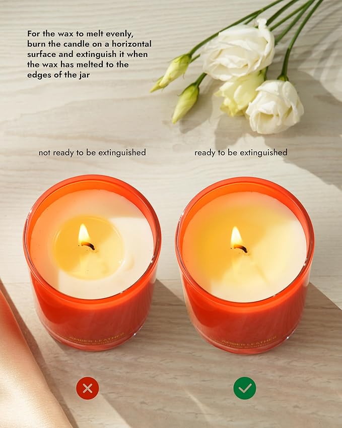 96NORTH | Pure Amber Leather Candle | 100% Natural Soy Wax | One Wick Jar Candle | Natural Fragrance Technology | Non Toxic | Up to 35 Hours Burning Time | Aromatherapy Gift for Men and Women