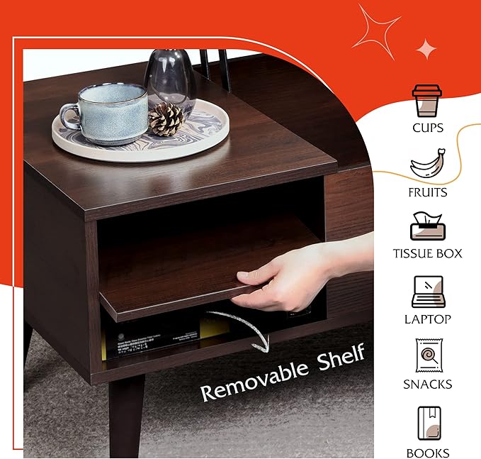 WLIVE Lift Top Coffee Table for Living Room,Small Coffee Table with Storage,Hidden Compartment and Adjustable Shelf,Mid Century Modern, Wood,Cherry,Espresso.